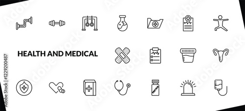 outline health and medical icons set. editable linear gym, rings, poisonous, and other 15 icons in this category isolated on transparent background.