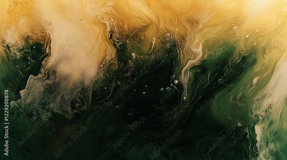 Fototapeta premium Abstract Swirling Patterns in Green and Yellow Paint Fluid Art