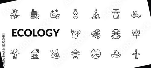 outline ecology icons set. editable linear biofuel, biodiesel, recycled bottle, and other 15 icons in this category isolated on transparent background.