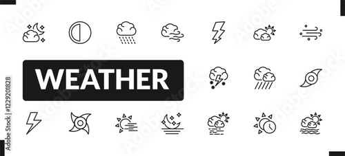 outline weather icons set. editable linear last quarter, rainy, gust, and other 14 icons in this category isolated on transparent background.