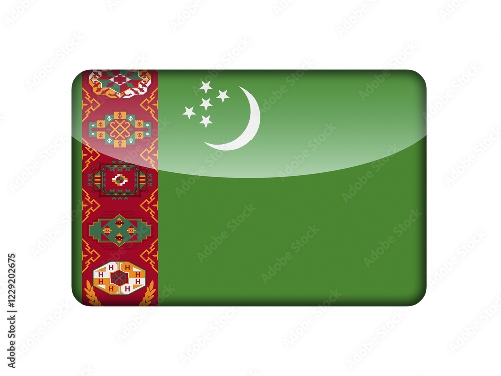 Fototapeta premium The Turkmen flag in the form of a glossy icon
