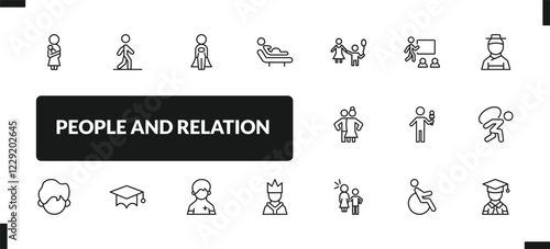 outline people and relation icons set. editable linear bast, cape, birth, and other 14 icons in this category isolated on transparent background.