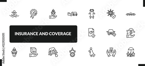 outline insurance and coverage icons set. editable linear repair, mortgage, side crash, and other 14 icons in this category isolated on transparent background.