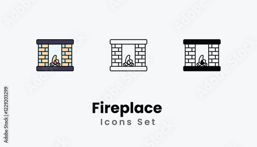 Fireplace  Icons thin line and glyph vector icon stock illustration