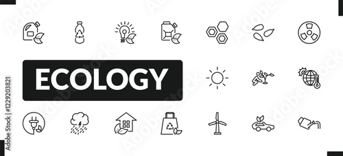 outline ecology icons set. editable linear recycled bottle, eco bulb, eco fuel, and other 14 icons in this category isolated on transparent background.
