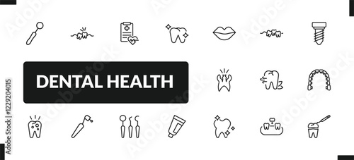 outline dental health icons set. editable linear wisdom tooth, health report, healthy tooth, and other 14 icons in this category isolated on transparent background.