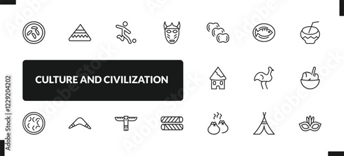 outline culture and civilization icons set. editable linear calumet, brazil soccer player, native american mask, and other 14 icons in this category isolated on transparent background.