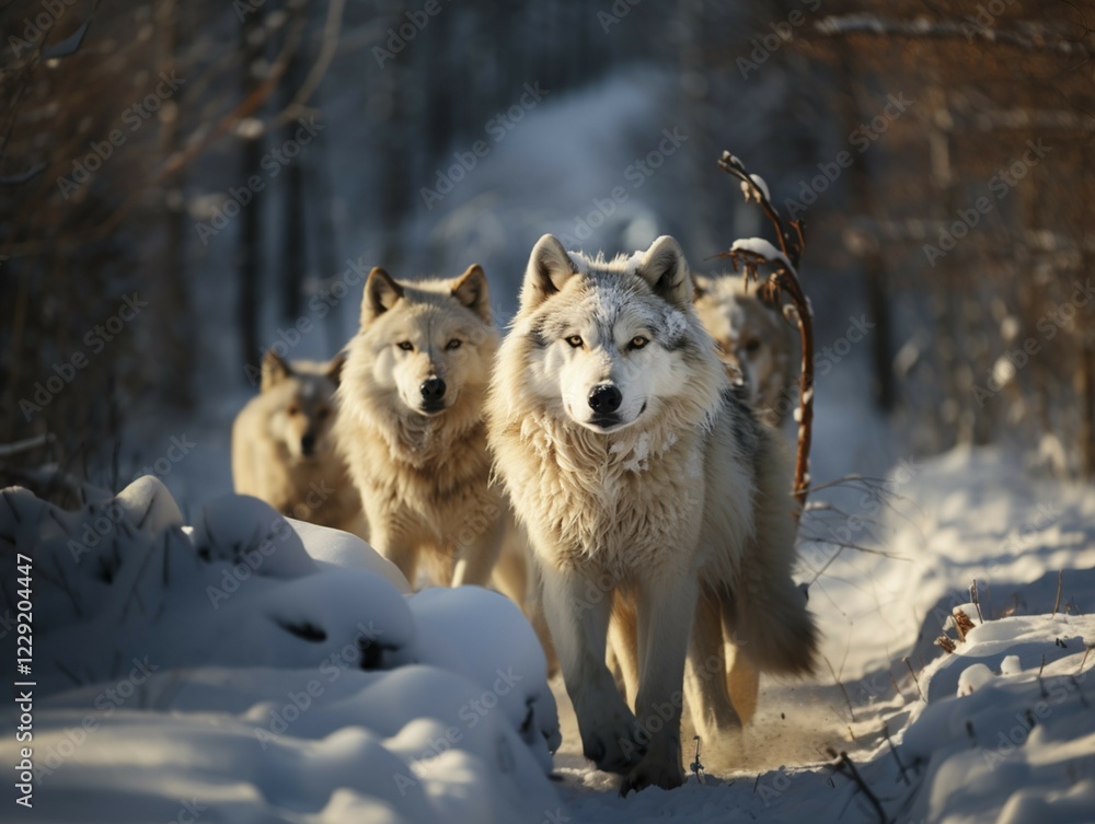 Wolf (Canis lupus) is the largest carnivore of the canine family (Canidae), in natural environment, AI generated Wolf (Canis lupus) is the largest carnivore of the canine family (Canidae), in natural environment, AI generated