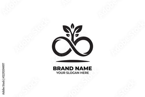 Monochrome logo of Tree with Infinity Leaf