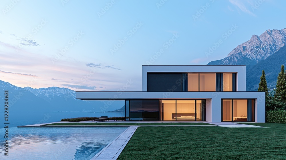 Fototapeta premium Future living architectural concepts for smart ecohouses by lakeside