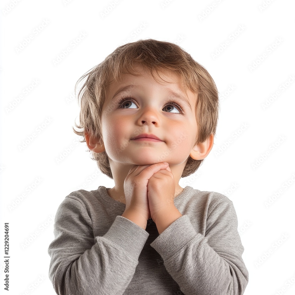A young child contemplating with hands on chin, suitable for use in editorial or commercial contexts A young child contemplating with hands on chin, suitable for use in editorial or commercial contexts