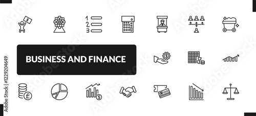outline business and finance icons set. editable linear big ferris wheel, numbered information, calculator maths tool, and other 14 icons in this category isolated on transparent background.