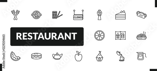 outline restaurant icons set. editable linear paella with parwns, sushi mix, closed, and other 14 icons in this category isolated on transparent background.