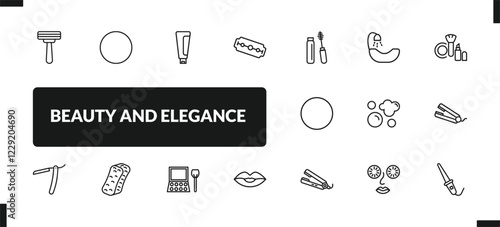 outline beauty and elegance icons set. editable linear 1642645100876100-28.eps,,,,,, cream tube, big razor blade, and other 14 icons in this category isolated on transparent background.