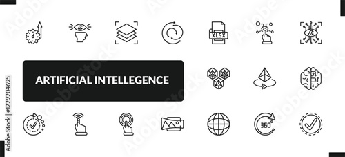 outline artificial intellegence icons set. editable linear visualization, layers, rotation, and other 14 icons in this category isolated on transparent background.