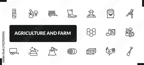 outline agriculture and farm icons set. editable linear vegetable, farm trailer, farmer boots, and other 14 icons in this category isolated on transparent background.