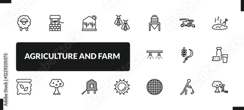 outline agriculture and farm icons set. editable linear water well, greenhouse, bees, and other 14 icons in this category isolated on transparent background.