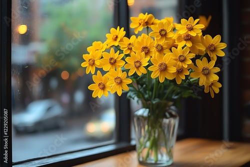 Wallpaper Mural Vibrant Yellow Flowers in Glass Vase Window View Torontodigital.ca