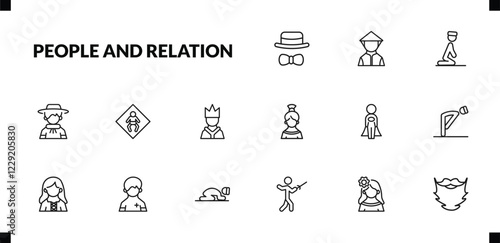 outline people and relation icons set. editable linear vietnamese, julus, argentina, and other 12 icons in this category isolated on transparent background.