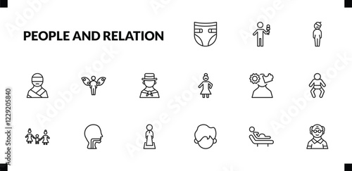 outline people and relation icons set. editable linear foreign reporter, bohemian, kidnapping, and other 12 icons in this category isolated on transparent background.