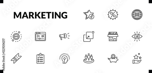 outline marketing icons set. editable linear offer, web graphic, configuration, and other 12 icons in this category isolated on transparent background.