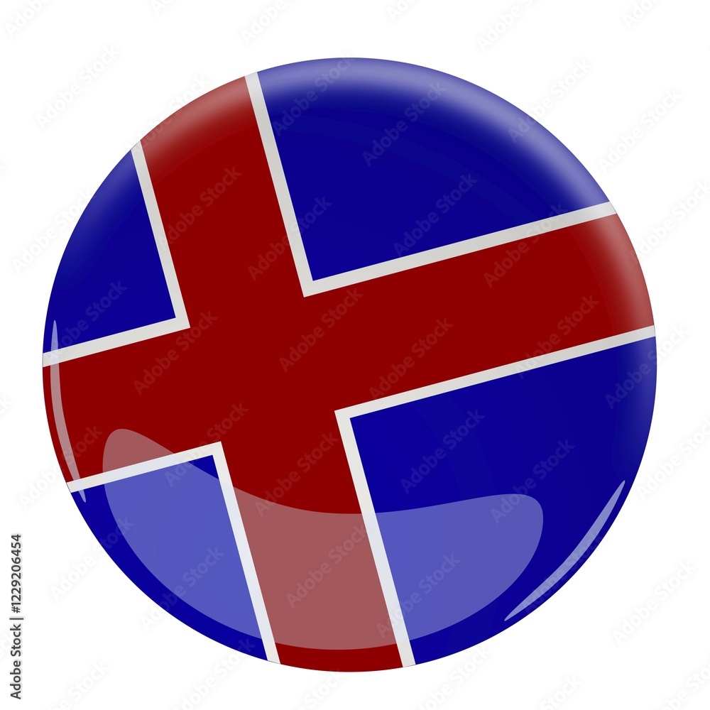 Fototapeta premium Illustration of a glossy button with the flag of Iceland