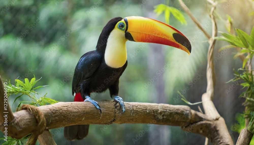 Obraz premium AI generated, animal, animals, bird, birds, biotope, habitat, one, individual, rainforest, Costa Rica, perch, perch, branch, tree, giant toucan, toucans, woodpecker, (Ramphastos toca), pepper-eater, Central America