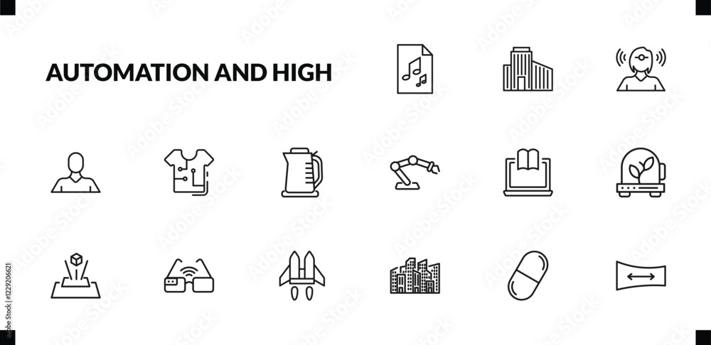 outline automation and high icons set. editable linear building, telekinesis, avatar, and other 12 icons in this category isolated on transparent background. outline automation and high icons set. editable linear building, telekinesis, avatar, and other 12 icons in this category isolated on transparent background.