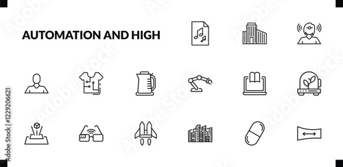 outline automation and high icons set. editable linear building, telekinesis, avatar, and other 12 icons in this category isolated on transparent background.