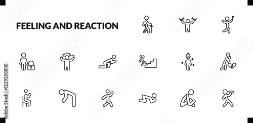 outline feeling and reaction icons set. editable linear strong human, accomplished human, safe human, and other 12 icons in this category isolated on transparent background.