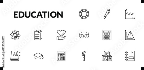 outline education icons set. editable linear ballpoint pen, sinusoid, photon, and other 12 icons in this category isolated on transparent background.