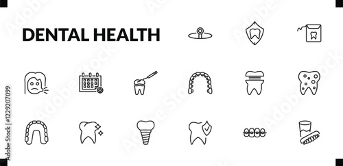 outline dental health icons set. editable linear dental protection, dental floss, sick girl, and other 12 icons in this category isolated on transparent background.