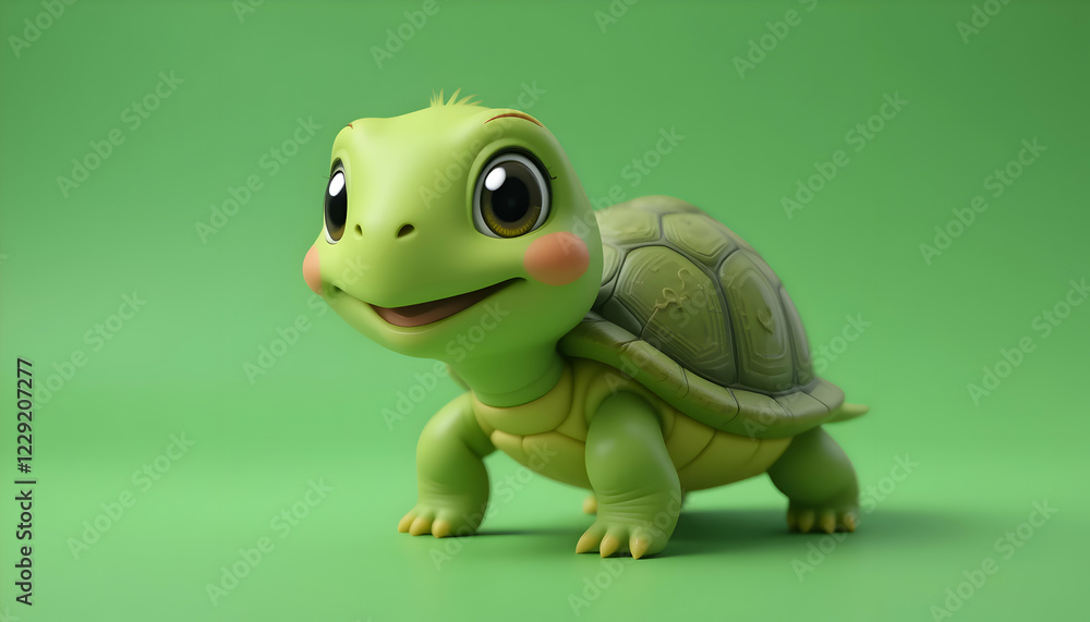 Adorable Baby Turtle 3d Render Green Background Adorable Baby Turtle 3d Render Green Background