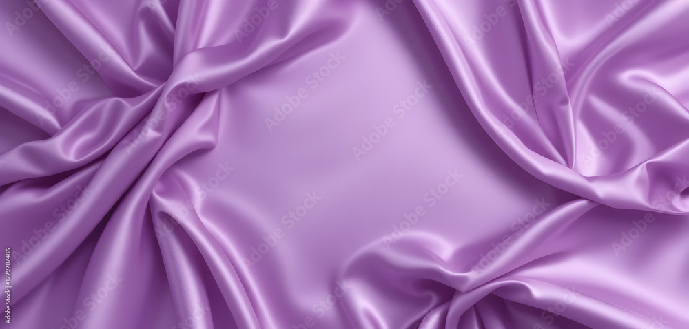 Obraz premium Beautiful purple pink silk satin background. Soft folds. Shiny fabric. Luxury lilac background with copy space for design. Web banner. Flat lay, top view. Birthday, wedding, Christmas, Valentine
