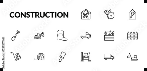 outline construction icons set. editable linear , home key, short shovel, and other 12 icons in this category isolated on transparent background.