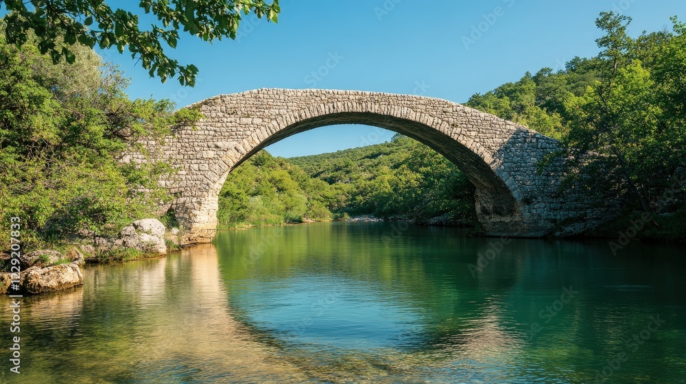 Fototapeta premium an old stone bridge spanning a calm river