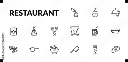 outline restaurant icons set. editable linear cupcake with cherry, tray and cover, mermelade tin, and other 12 icons in this category isolated on transparent background.