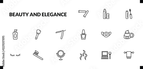 outline beauty and elegance icons set. editable linear concealer, mascara, liquid makeup, and other 12 icons in this category isolated on transparent background.