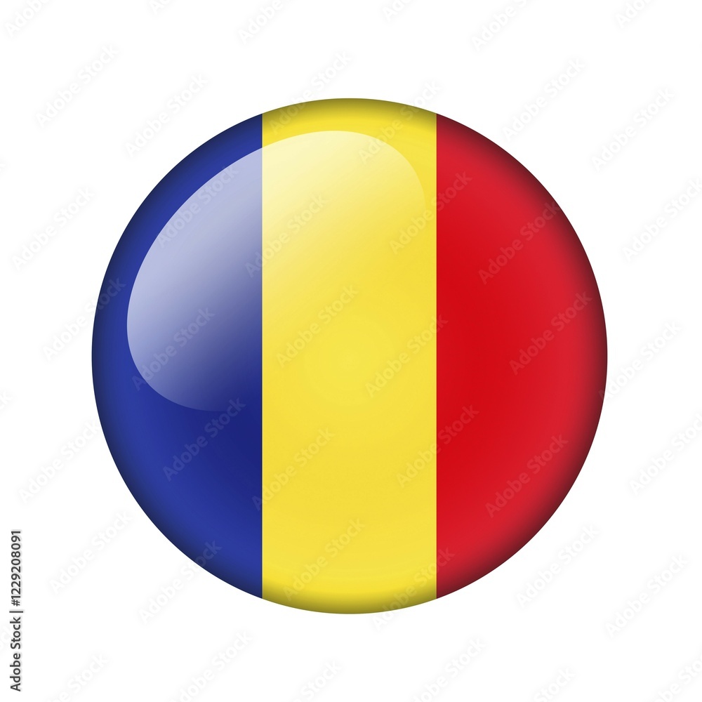 Fototapeta premium The Romania flag. Round glossy icon. Isolated on white background