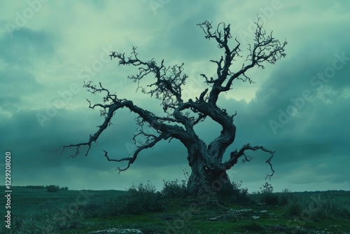 Ancient Twisted Tree Underneath a Cloudy Sky photo