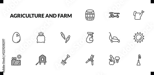 outline agriculture and farm icons set. editable linear combine harvester, watering, egg, and other 12 icons in this category isolated on transparent background.