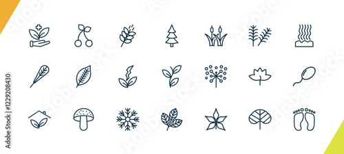 outline nature icons set. editable linear cherry leaf, grains, spruce, and other 18 icons in this category isolated on transparent background.