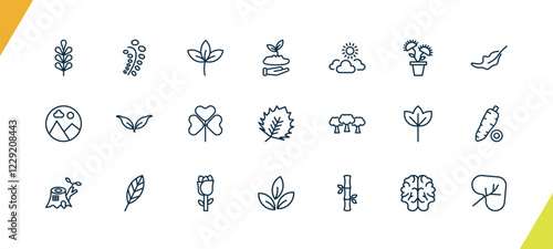 outline nature icons set. editable linear black willow, straberry leaf, seeding, and other 18 icons in this category isolated on transparent background. photo