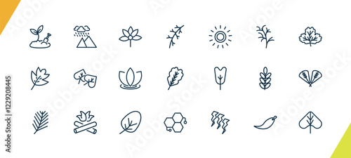 outline nature icons set. editable linear rainy landscape, palmatelly, larch leaf, and other 18 icons in this category isolated on transparent background.