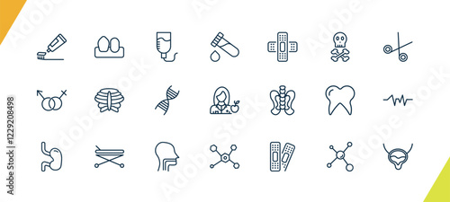 outline medical and healthcare icons set. editable linear canine, perfusion, blood analysis, and other 18 icons in this category isolated on transparent background.