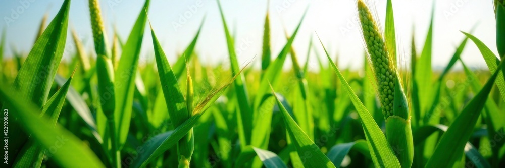 Tall green stalks of corn swaying in the breeze, cornstalks, rustling Tall green stalks of corn swaying in the breeze, cornstalks, rustling