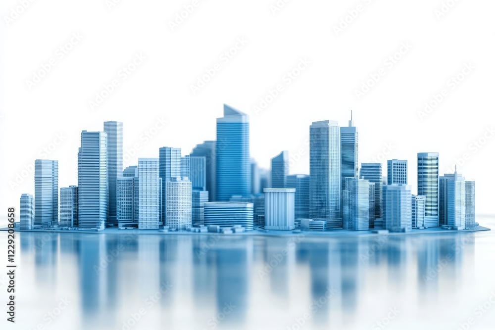Fototapeta premium Modern Urban Cityscape in Blue Tone with Architectural Diversity, Reflective Surfaces, and Minimalist Design for Contemporary Background and Visual Projects