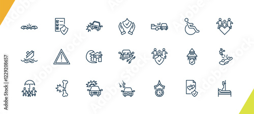 outline insurance and coverage icons set. editable linear contract coverage, accident, safety insurance, and other 18 icons in this category isolated on transparent background.