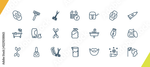 outline hygiene and sanitation icons set. editable linear shaving razor, nail scissors, appointment book, and other 18 icons in this category isolated on transparent background.