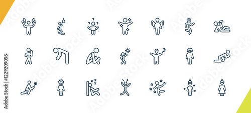 outline feeling and reaction icons set. editable linear hopeless human, confused human, fresh human, and other 18 icons in this category isolated on transparent background.